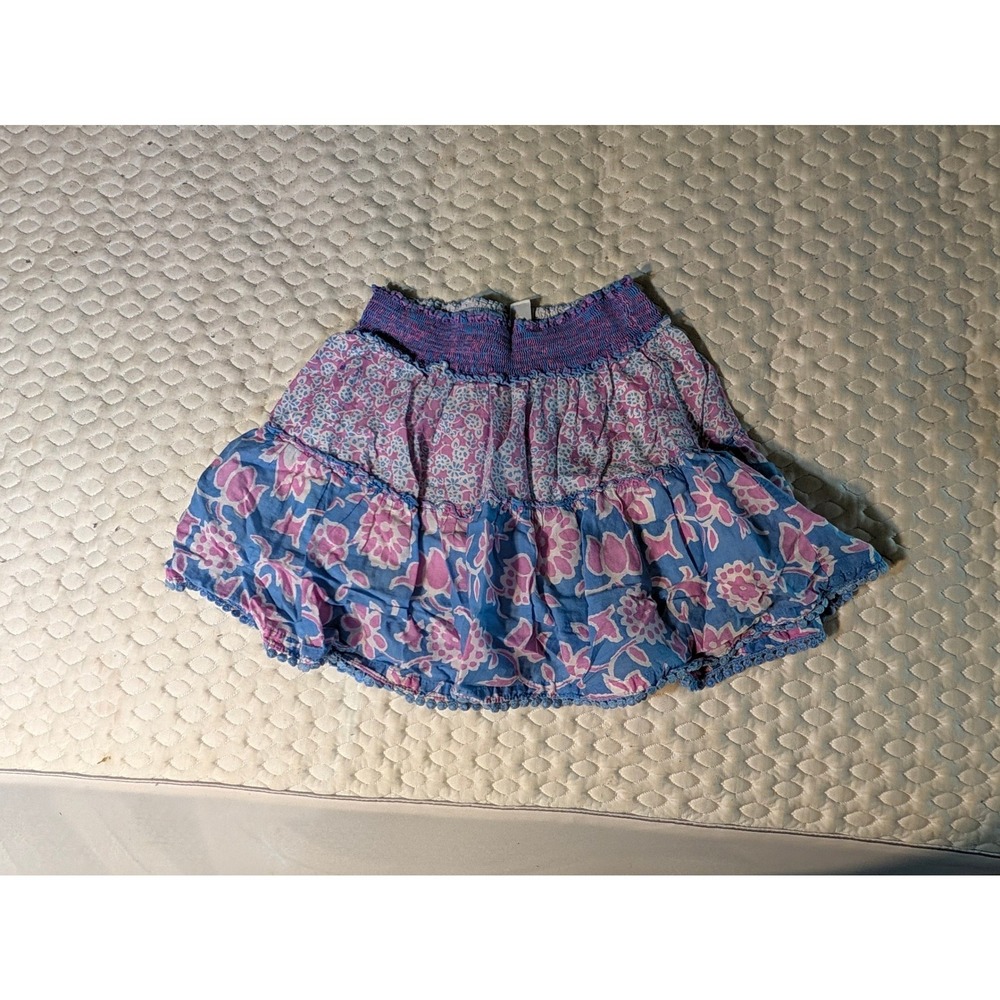 Old Navy Girls Purple Blue Floral Smocked Tiered Ruffle Mini Skirt Size M 8